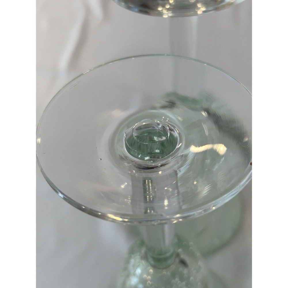 Pale Green Hand Blown Wine Glass Goblet Bubbles Clear Stem for set of 2 - Picture 6 of 10